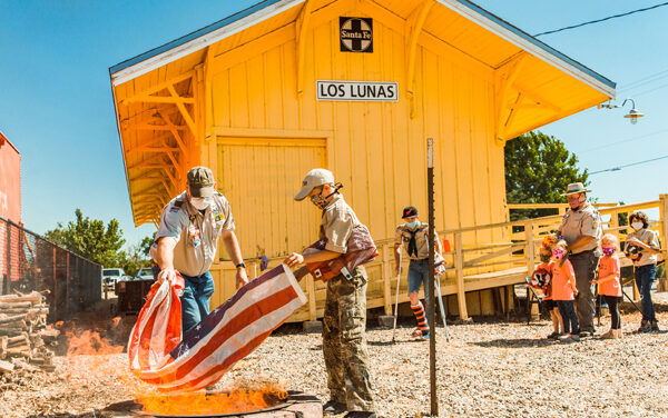 Worn flag depository at VFW post in Los Lunas