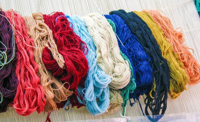 wool bundles on a loom
