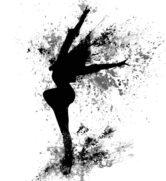 dancing girl black splash paint silhouette isolated white background. Vector illustration