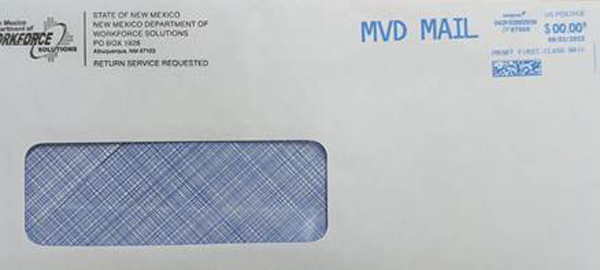 MVD mail to be sent in Department of Workforce Solutions envelopes